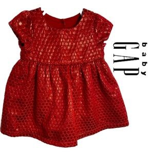 baby GAP Metallic-Red Dotted Lined Party/Special Occasion Dress Size12-18 Months